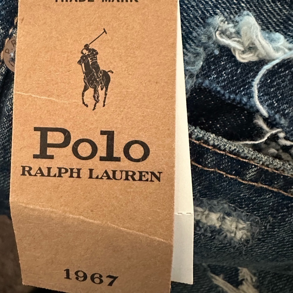 Polo Ralph Lauren Varick Slim Straight Serape Patch Distressed Denim Pants 34 30 - Picture 10 of 10